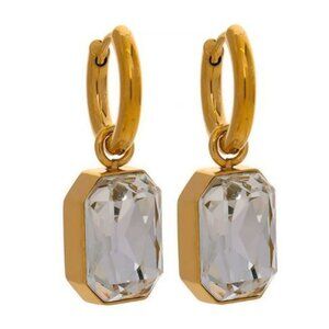 New 18k Gold Cubic Zirconia Geometric Dangle Hoop Earrings
